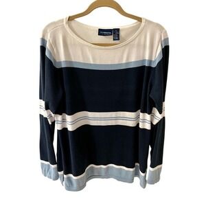 Liz Claiborne Sport Women's XL Striped Long Sleeve Top Blue White Crewneck